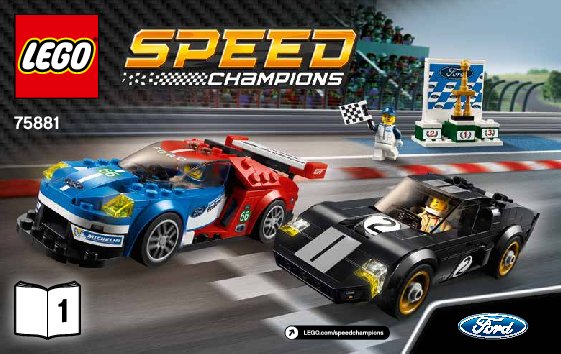 Building Instructions - LEGO - Speed Champions - 75881 - 2016 Ford GT & 1966 Ford GT40: Page 1